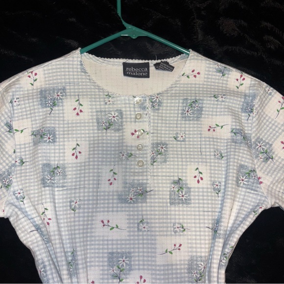 Vintage Y2K Rebecca Malone Blue Gingham Floral Button Top - Picture 3 of 5